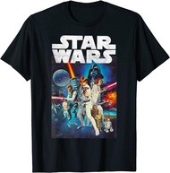 เสื้อยืดผู้ชาย ข้อเสนอพิเศษ ดิสนีย์ สตาร์วอร์ส ฤดูร้อน Star Wars Vintage Cast Poster T-Shirt เสื้อยืดลำลองฤดูร้อน
