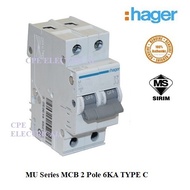 HAGER MU 6A 10A 16A 20A 32A 40A 63A 2P MCB 6KA TYPE C