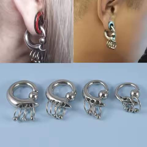 1PC Surgical Steel Captive Bead Rings Spring Action PA Rings CBR with 3 Rings Strecher Expansion Ear