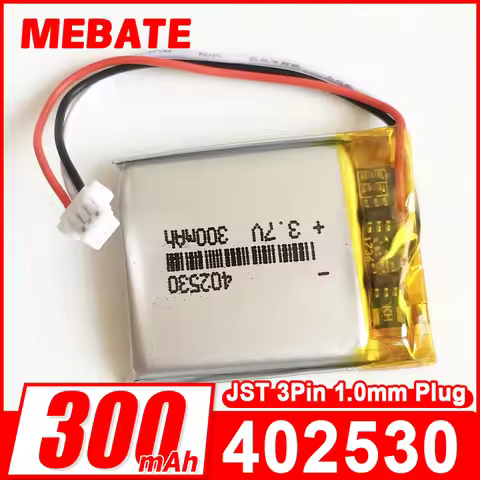 3.7V 300mAh Lithium Polymer Lipo Rechargeable Battery 402530 + JST 1.0mm 3pin Connector For MP3 GPS