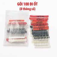 Package of 100 Diodes, 8 parameters 1N4148, 1N4007,FR107,FR207,1N5819,1N5399,1N5408,1N5822