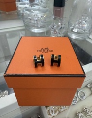 （99新）Hermes絕版 Pop H Earrings 耳環 （黑金）， 大size , 有正單
