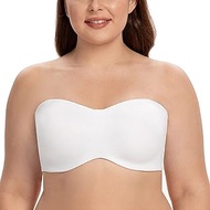 Women's Strapless Bra - Underwired Bandeau Minimiser Bra Without Moulded Cups, White, 30D