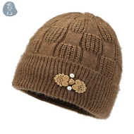 [PANDAB] Middle-aged And Elderly Knitted Hats New Style Plus Velvet Thick Warm Wool Hats Mother And 