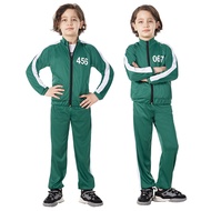 ❤Ready Stock❤Halloween Costume For Kids Classic Squid Game Cosplay Outfits Child Squid Game Complete Tracksuit Set Jacket Pants Student Campus Sports Games Uniform Party Carnival Stage Dress up