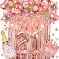 Ouddy Life 21st Birthday Decorations for Her, Rose Gold Party Decoration for Women Girls Pink Happy 