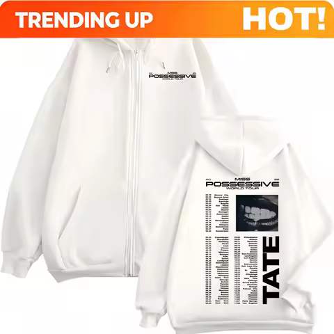 Tate McRae Miss Possessive World Tour 2025 Zipper Hoodie Fashion Vintage Zip Up Sweatshirts Men Wome