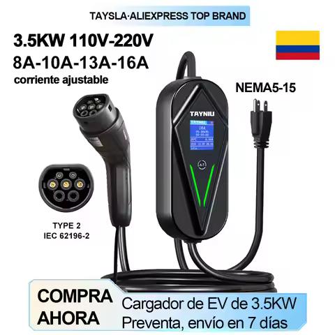 TAYNIU 3.5KW 16A Electric vehicle charger 110V NEMA5-15 Plug Type 2 Portable EV Charger for BYD Yuan
