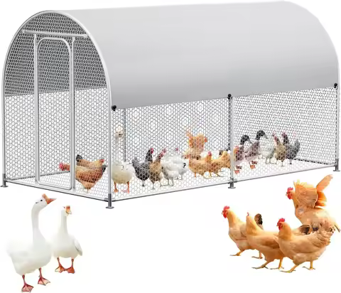 Large Metal Chicken Coop, Walk-in Chicken Run for Yard with Waterproof UV Cover, Rounded-Top Poultry