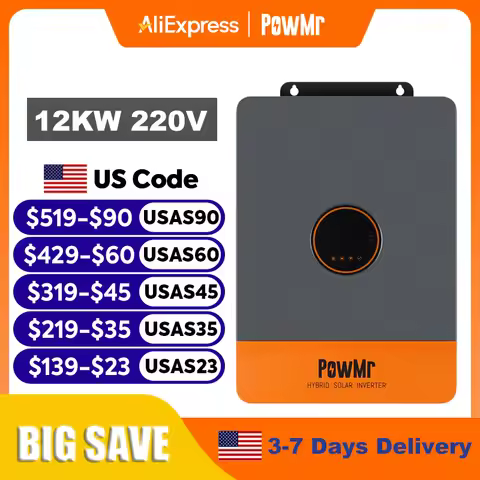 PowMr 12KW Hybrid Solar Inverter 48V 220V 3 Phase Inverter On Off Grid Dual MPPT Output with MPPT 26