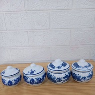 Round Jar Containing Water, Salt, Rice Glaze, Blue Enamel Goods Bat Trang Ceramics