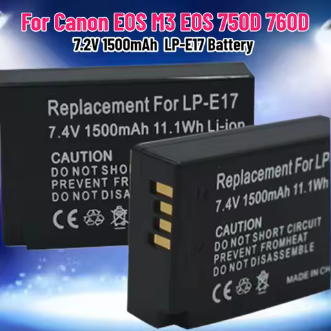 LP-E17 7.2V 1500mAh Battery for Canon 750D 760D 250D 77D 800D EOS M3 T6s T6i T7i X8i 8000D R50 M6 M5