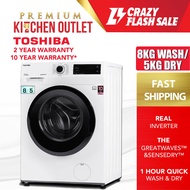 Toshiba 8KG / 5KG 2-in-1 Inverter Washer Dryer TWD-BK90S2M | 15 Min Quick Wash Washing Machine | Condenser Dryer Clothe Dryer