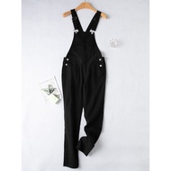 E74-2 Spring New Women's Denim Overalls - Loose Fit Black Sling Jumpsuit