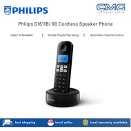 Philips Cordless Phone – Black (D1611B/90) // Plug & Play, Caller ID, Automatic Volume Control