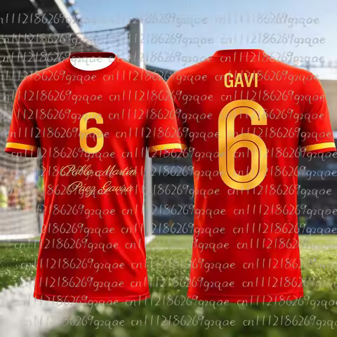 2026 New Spain Men No.6 3D Print Tee, Quick-Dry Breathable, For Family Sports & Casual Wear