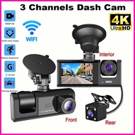 【With WIFI】กล้องติดรถยน2025 4k 3 เลนส์ Full HD 1080P (ด้านหน้า+ภายในรถ+ถอยหลัง) กล้องติดรถยนต์ wifi 