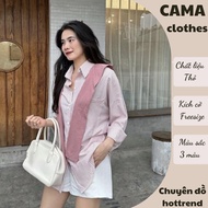 Loose striped shirt with free Cama Clothes scarf, cool long-sleeved women's t-shirt in 3 colors hcom