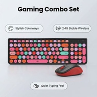 Set of wireless keyboard and mouse, retro round keyboard with wireless buttons, compact 2.4GHz mouse