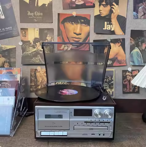 Bluetooth Audio Multi-Function Radio Tape CD USB Vinyl Record Player Modern Jukebox Antique Phonogra