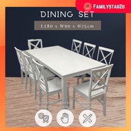 ❤️familystar2u - 8 Seater Full Solid Wood Dining Set 1 Table + 8 Chairs Ready Stock White / Set Meja Makan 8 Kerusi