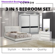 Common Space - White Bedroom Set/ Wardrobe + Bedframe + Dressing Table / Set Bilik Tidur / Bilik tidur / almari/ meja so
