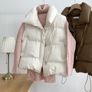 [Zhuzhu Women's Clothing Men's Clothing Store] Korean Style~Down Jacket Vest Vest~Korean Version Cotton Jacket Small Down Jacket Loose Quilted Sleeveless Stand-Up Collar Solid Color Cotton Jacket Vest Jacket Warm Down Vest