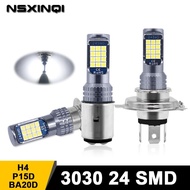 1pcs Motorcycle Lighting Bulb H6 P15D H4 3030 24 LED Light 6500K Super White Motor Headlight 12V