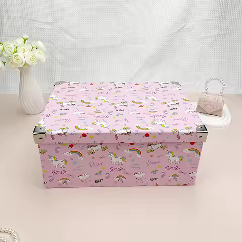 1 Piece Snap-on Folding Pony Rainbow Cardboard Storage Box, Kids' Room Storage Box, Cute-style Clutt
