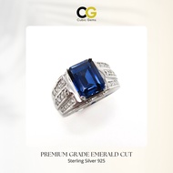 PREMIUM GRADE LAB CORUNDUM EMERALD CUT MEN's SILVER RING TEMPAH CINCIN BATU SERAI PERAK 925