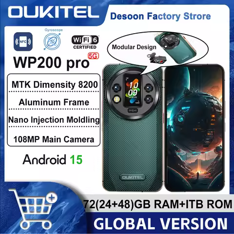 Oukitel WP200 Pro 5G Modular Rugged Phone Detachable Earphone Watch 72(24+48)GB+1TB MTK8200 Smartpho