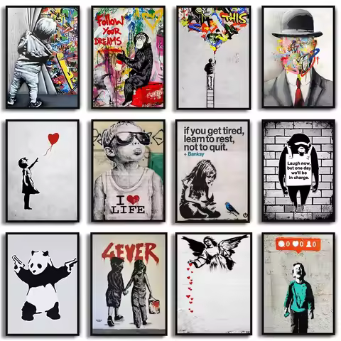 Classic Retro Wall Art Banksy Street Graffiti HD Canvas Print Poster Home Living Room Bedroom Decora