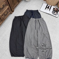Baggy bomber pants with elastic waistband and checkered drawstring 8768