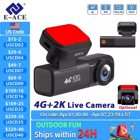 E-ACE 2K 4G Live Dashcam Optional1080P Rear Dual Cam Record GPS Remote Monitor APP Control Cloud Sto