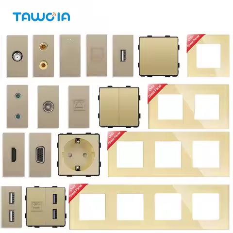 TAWOIA TV SAT CAT5/6 RJ45/11 Double USB Type-C EU Socket Parts Crystal Glass Frames Mechanical Light