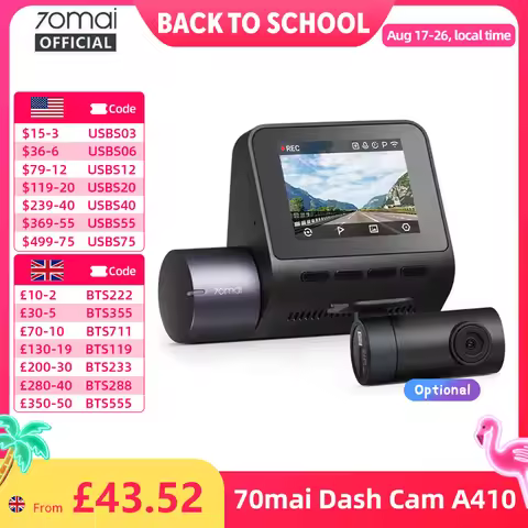 70mai Dash Cam A410 Front 1440P Rear 1080P Car DVR Upgraded Ver. of 70mai A400 Car Recorder 24H Park