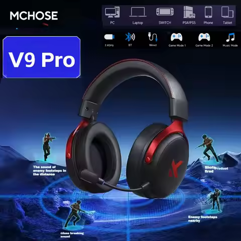 MCHOSE V9 pro Wireless Gaming Headset Lightweight 7.1 Surround Sound Headphones Noise Canceling Mic 