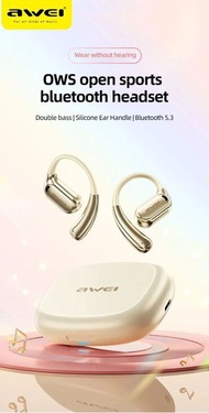 AWEI - G64 米白金色 用維 開放式 藍牙耳機 TZ8 人體工學 HIFI無線耳機 ows藍牙耳機 無線耳機 無線藍牙耳機 超長待機續航 運動藍牙耳機 跑步耳機 運動耳機