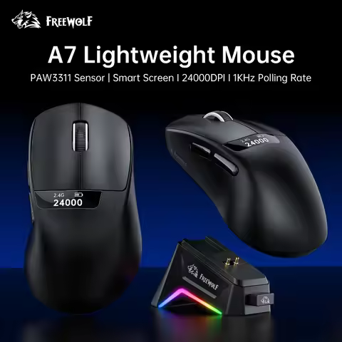 FreeWolf A7 Wireless Gaming Mouse with Display Magnetic Charging PAW3311 24000DPI