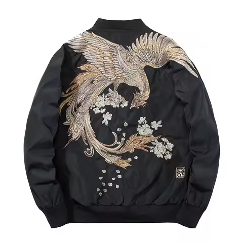 Padded Bomber Jacket Men Phoenix Embroidery Hip Hop Japan Baseball Coat Sukajan Streetwear 2025 Yoko