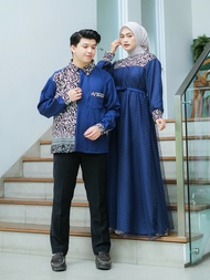 Baju couple pasangan lebaran Busui motif batik keluarga dan kemeja pria lengan panjang faizal Gamis Kombinasi Muslim Tile Sarimbit Faizal