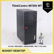 Lenovo ThinkCentre M720t MT Intel i3-9100 8GB RAM 256GB NVMe SSD Win 11 Pro Refurbished Desktop PC