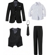 Tween Boy Suits 5-Pieces Suit Set Tuxedos Dresswear Ring Bearer Outfit Wedding Blazer Vest Pants Shi