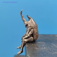 [Initiationdawn] Antique Brass Realistic Beetle Sculpture Dual Horned Beetle Figurine With Intricate
