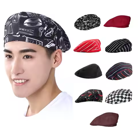 Men Women Mesh Patchwork Chef Restaurant Kitchen Cooking Work Wear Hats Beret Hotel Bakey Cafe Waite