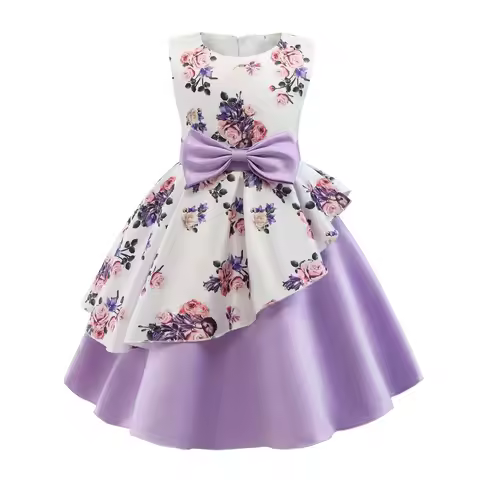 Girls Skirt Comfortable Skin Friendly Soft Dress Fashion Flower Print Girls Sleeveless Dress Girls 7