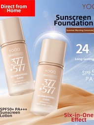 Yoqq 377+577 Full Coverage Long-Lasting Makeup Removable Sunscreen Foundation Liquid Whitening Moist