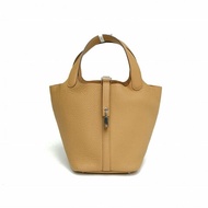 HERMES Picotin18菜籃子新餅乾色TC皮B刻銀扣肩背包