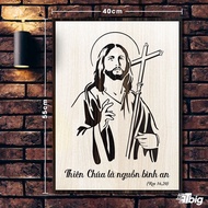 [vintage wooden sign] Catholic painting TBIG-CG006: God is the source of peace 40x55cm