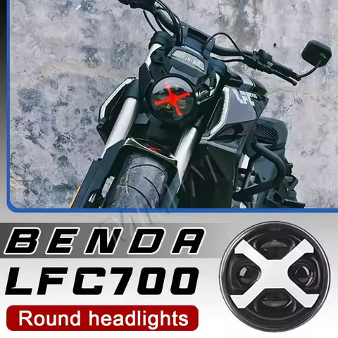 Modified X-shaped round headlight for BENDA LFC700 motorcycles - waterproof, dustproof, and high-bri